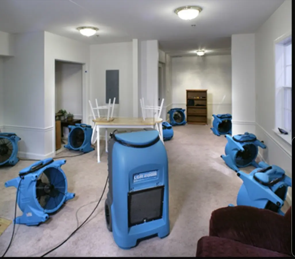 Air movers and dehumidifier setup for Water Damage Restoration in Middle Paxton